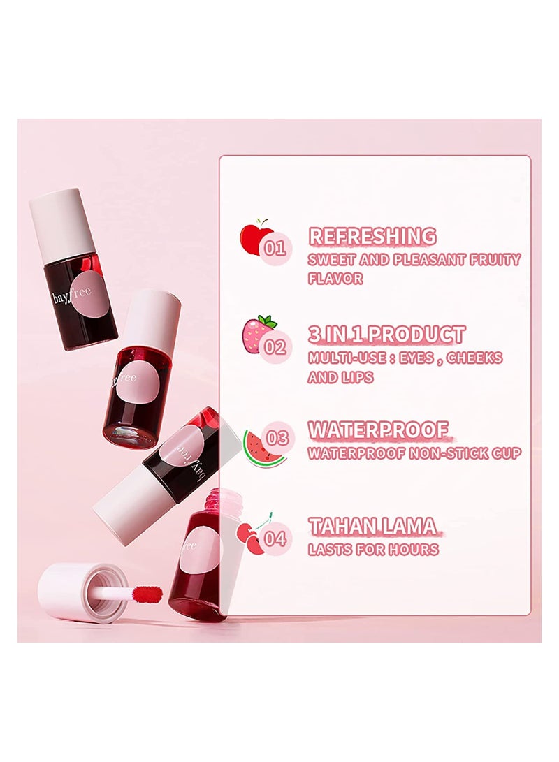 4 Colors Lip Tint Stain Set, Liquid Lipstick Kit, Bright Vivid Lip Gloss, Can Be Used as Blush and Eyeshadow, Waterproof and 24 Hours Long Lasting, Moisturizing Lips, Fruity Color Lip Stains