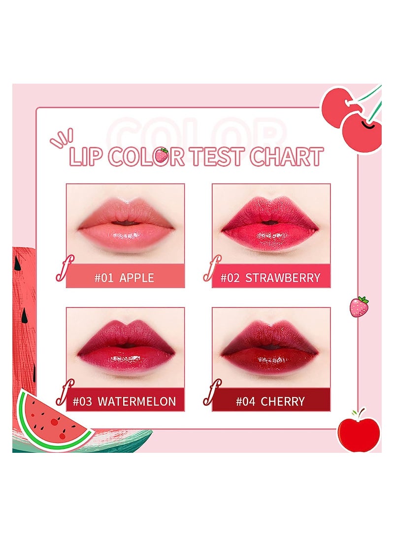 4 Colors Lip Tint Stain Set, Liquid Lipstick Kit, Bright Vivid Lip Gloss, Can Be Used as Blush and Eyeshadow, Waterproof and 24 Hours Long Lasting, Moisturizing Lips, Fruity Color Lip Stains