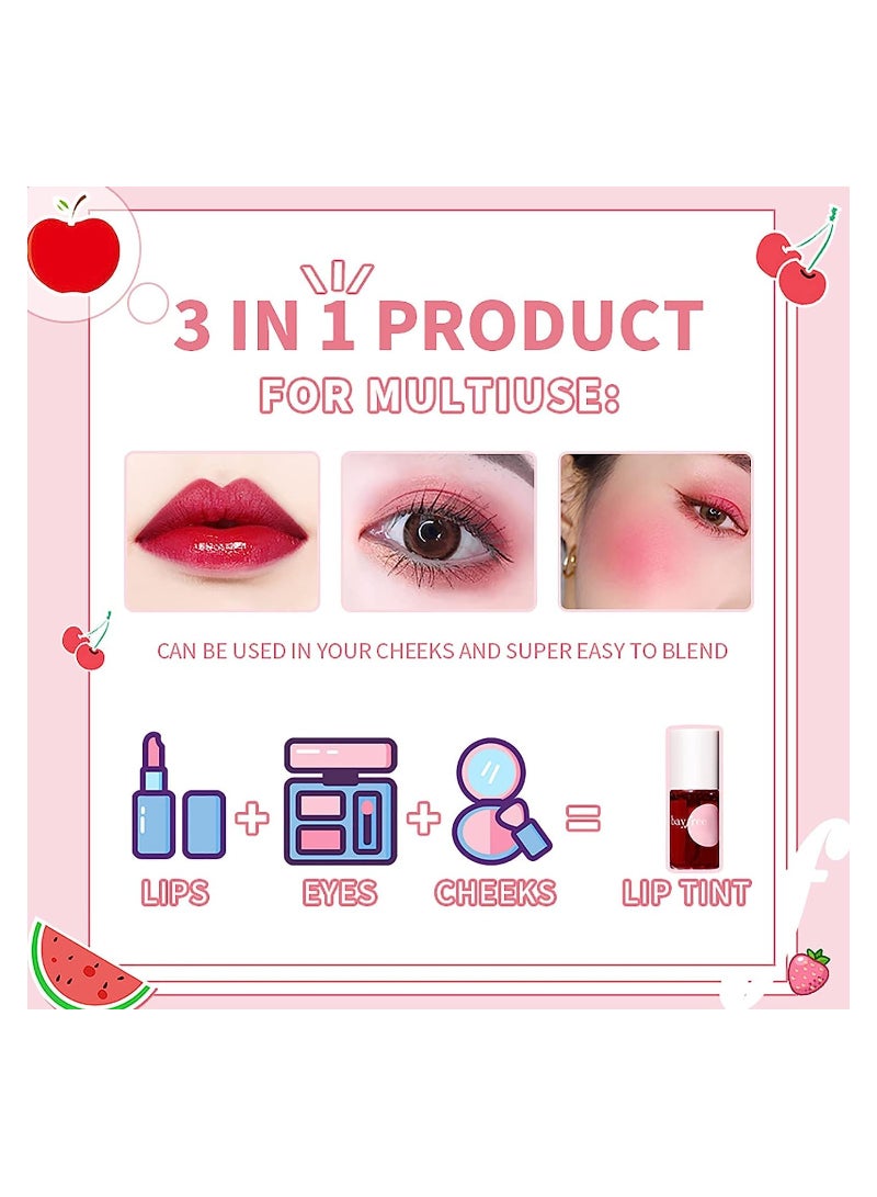 4 Colors Lip Tint Stain Set, Liquid Lipstick Kit, Bright Vivid Lip Gloss, Can Be Used as Blush and Eyeshadow, Waterproof and 24 Hours Long Lasting, Moisturizing Lips, Fruity Color Lip Stains