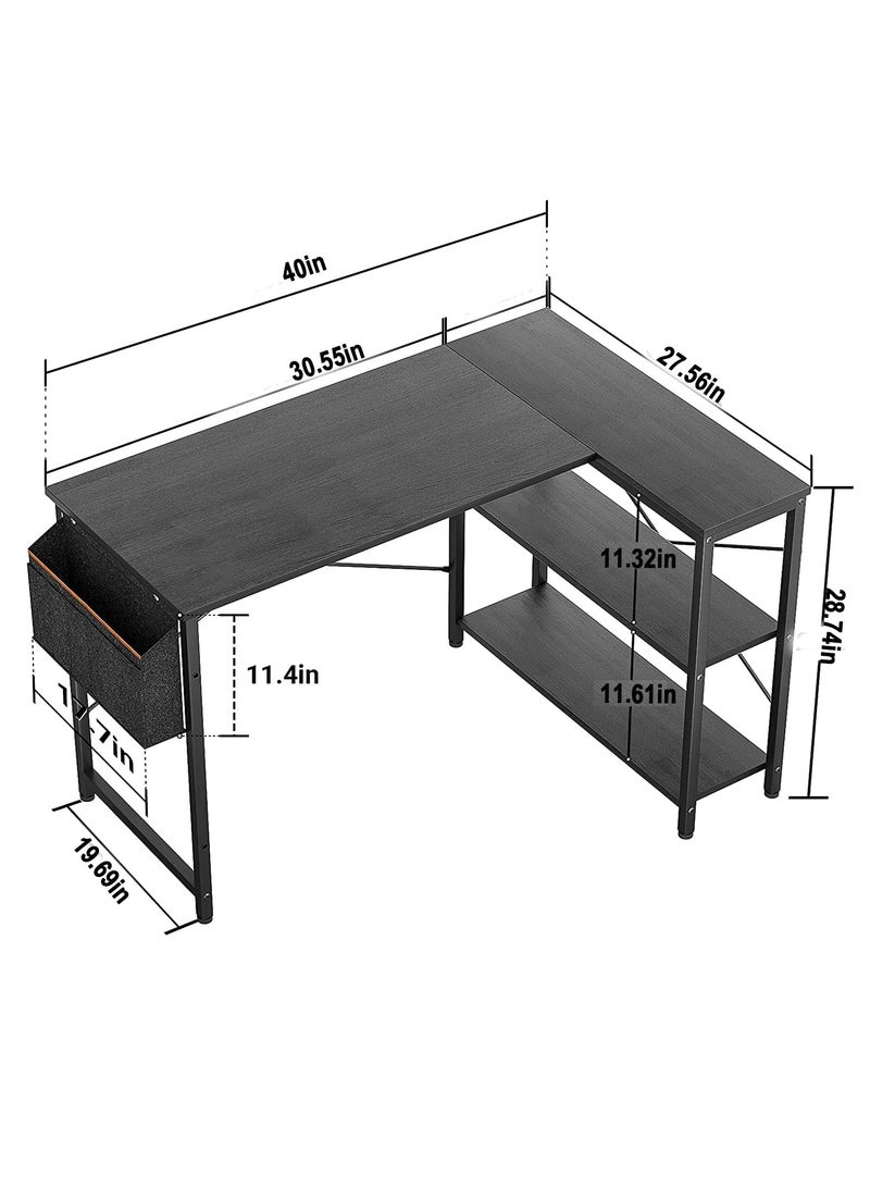 L Shaped Desk Gaming Desk 40 Inch Computer Desk with Storage Shelves Corner Desk Home Office Desks with Storage Bag