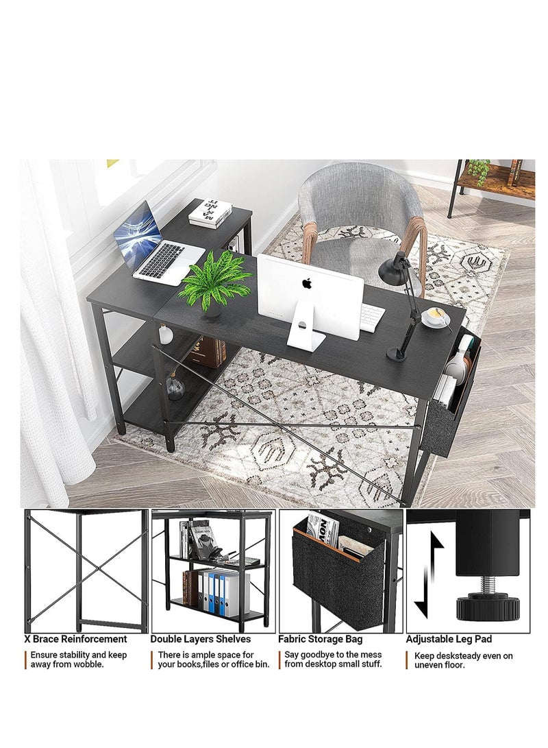 L Shaped Desk Gaming Desk 40 Inch Computer Desk with Storage Shelves Corner Desk Home Office Desks with Storage Bag