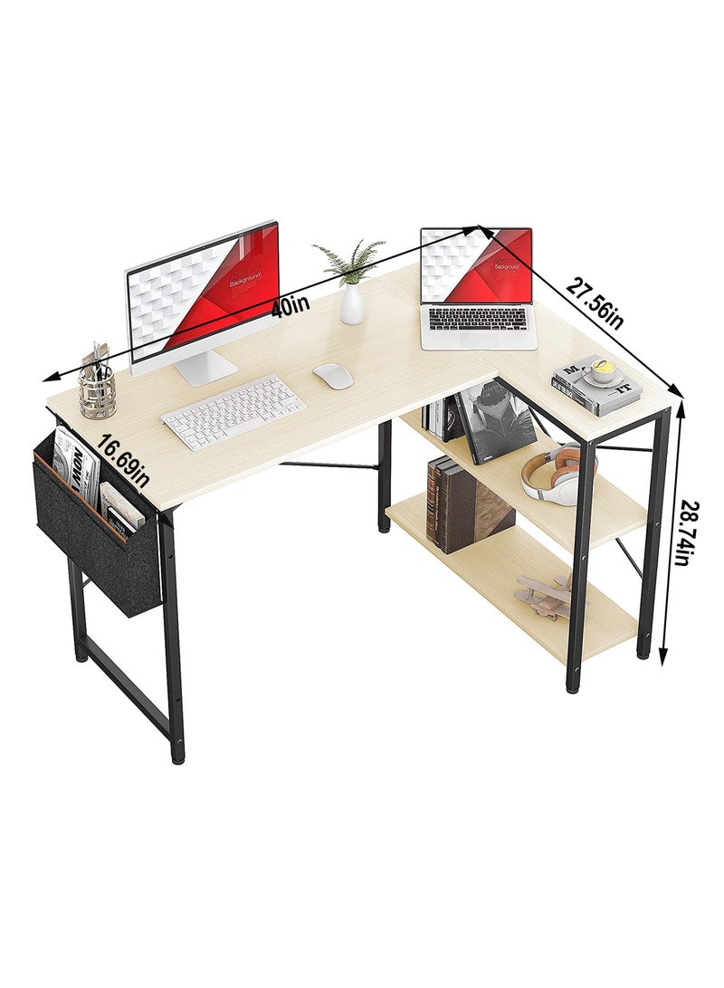 L Shaped Desk Gaming Desk 40 Inch Computer Desk with Storage Shelves Corner Desk Home Office Desks with Storage Bag