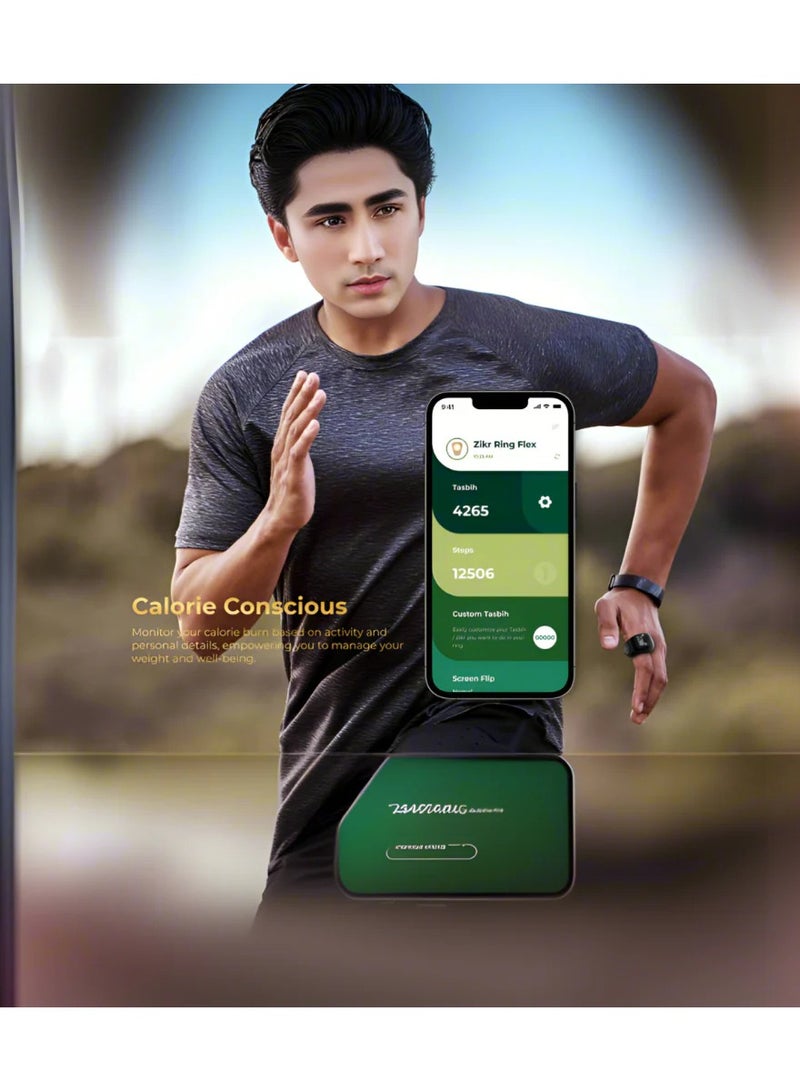 Smart Tasbih Zikr Ring Wide Display Powerful Battery Backup OLED Display Jood Smart Ring App Operated Tasbih Counter Waterproof Smart Zikr Ring Compatible Three Sizes(18mm/ 20mm/22mm) Black