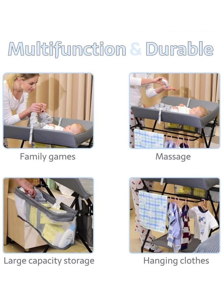 Portable Baby Changing Table with Wheels and Storage Rack and Bag Multifunctional Newborn Dressing for Clothes Massage