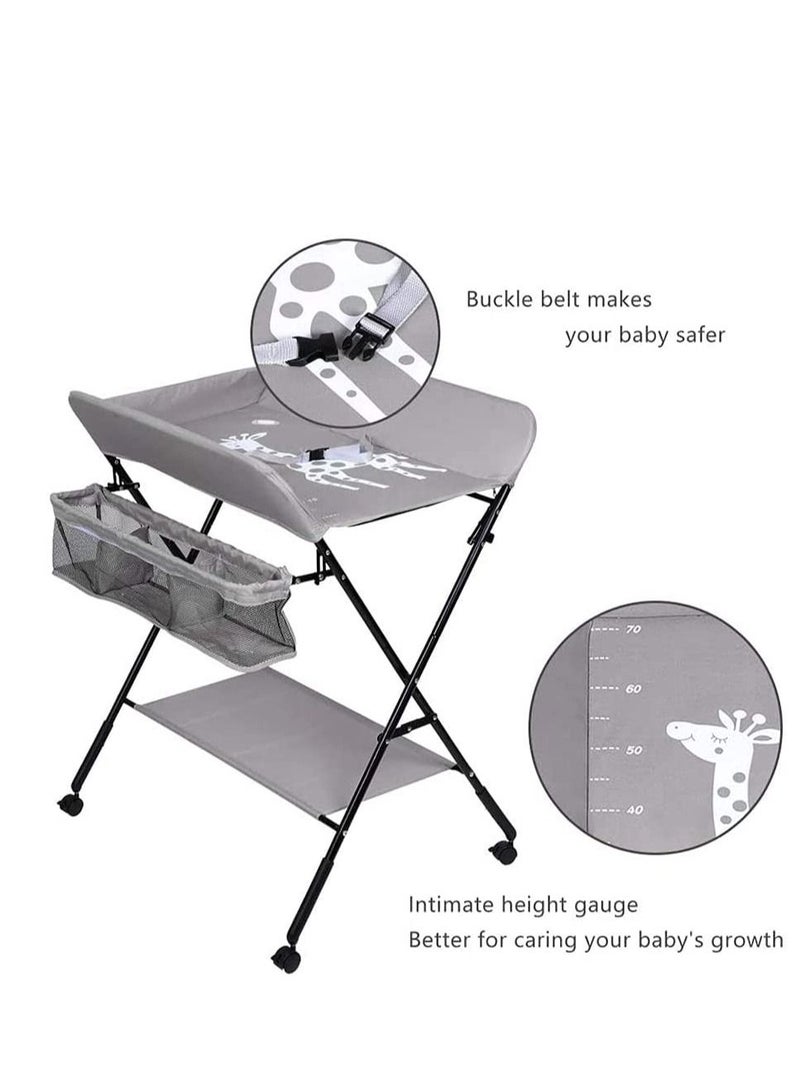 Portable Baby Changing Table with Wheels and Storage Rack and Bag Multifunctional Newborn Dressing for Clothes Massage