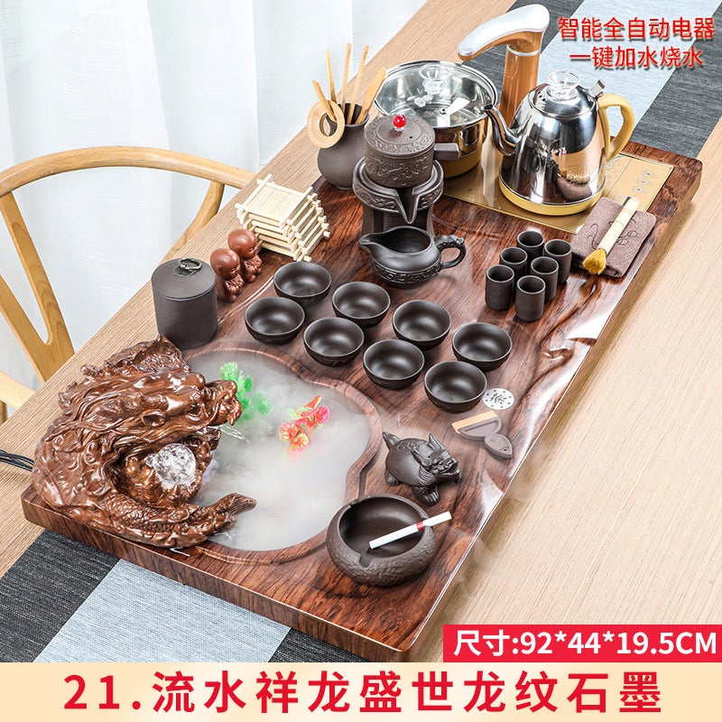 Wholesale Tea Set Tea Tray Set with Running Water Atomization Creative Tea Table Set Household Four-in-One Automatic Electric Magnetic Stove 21 Flowing Water Xianglong Shengshi Dragon Graphite