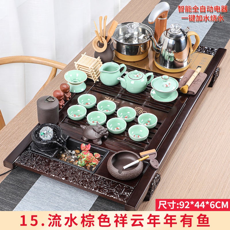 Wholesale Tea Set Tea Tray Set with Running Water Atomization Creative Tea Table Set Household Four-in-One Automatic Electric Magnetic Stove 15 running water brown auspicious clouds have fish every year