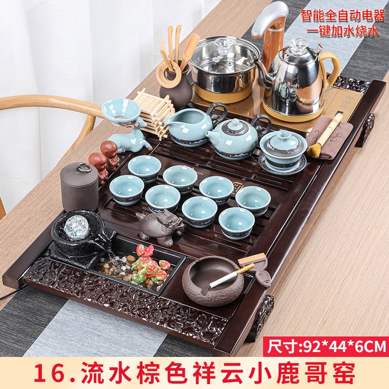 Wholesale Tea Set Tea Tray Set with Running Water Atomization Creative Tea Table Set Household Four-in-One Automatic Electric Magnetic Stove 16 flowing water brown auspicious clouds fawn kiln