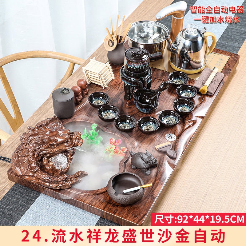 Wholesale Tea Set Tea Tray Set with Running Water Atomization Creative Tea Table Set Household Four-in-One Automatic Electric Magnetic Stove 24 Flowing Water Xianglong Shengshi Shajin Auto