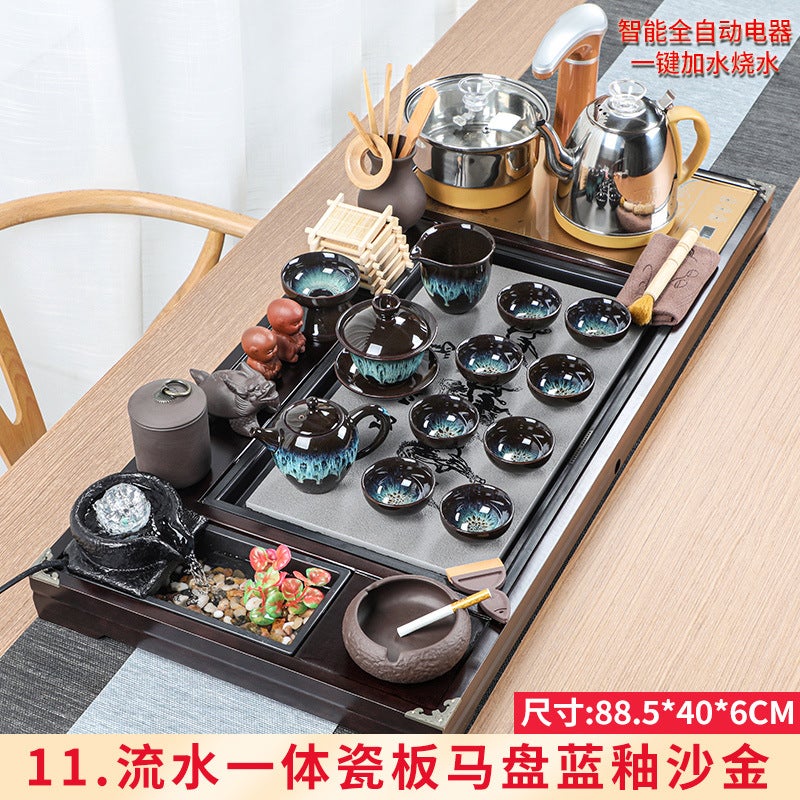 Wholesale Tea Set Tea Tray Set with Running Water Atomization Creative Tea Table Set Household Four-in-One Automatic Electric Magnetic Stove 11 flowing water integrated porcelain plate horse plate blue glazed sand gold