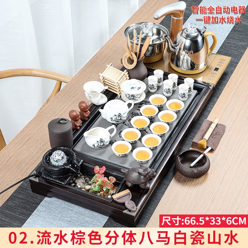 Wholesale Tea Set Tea Tray Set with Running Water Atomization Creative Tea Table Set Household Four-in-One Automatic Electric Magnetic Stove 2 Flowing Water Brown split eight horse white porcelain landscape