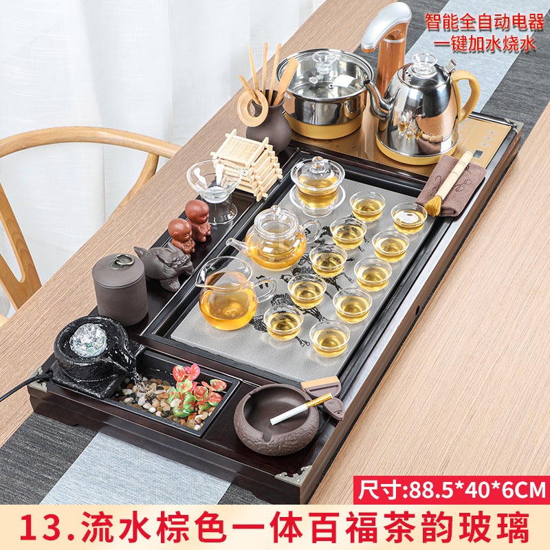 Wholesale Tea Set Tea Tray Set with Running Water Atomization Creative Tea Table Set Household Four-in-One Automatic Electric Magnetic Stove 13 flowing water integrated porcelain plate horse plate tea rhyme glass