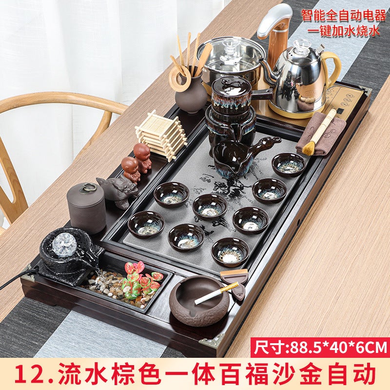 Wholesale Tea Set Tea Tray Set with Running Water Atomization Creative Tea Table Set Household Four-in-One Automatic Electric Magnetic Stove 12 flowing water integrated porcelain plate horse plate sand gold automatic