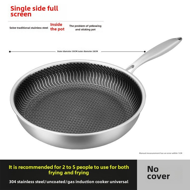 316 Stainless Steel Honeycomb Fry Pan 30cm 304 single-sided full-screen frying pan (without lid)