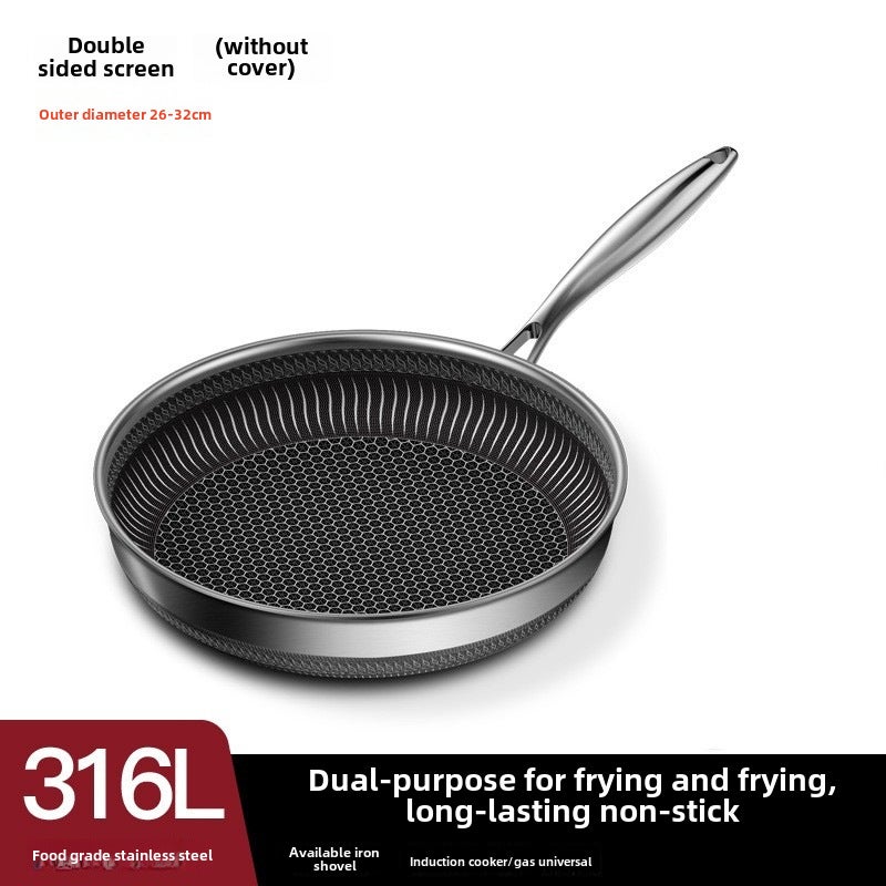 316 Stainless Steel Honeycomb Fry Pan 30cm 316 double-sided full screen (without cover)