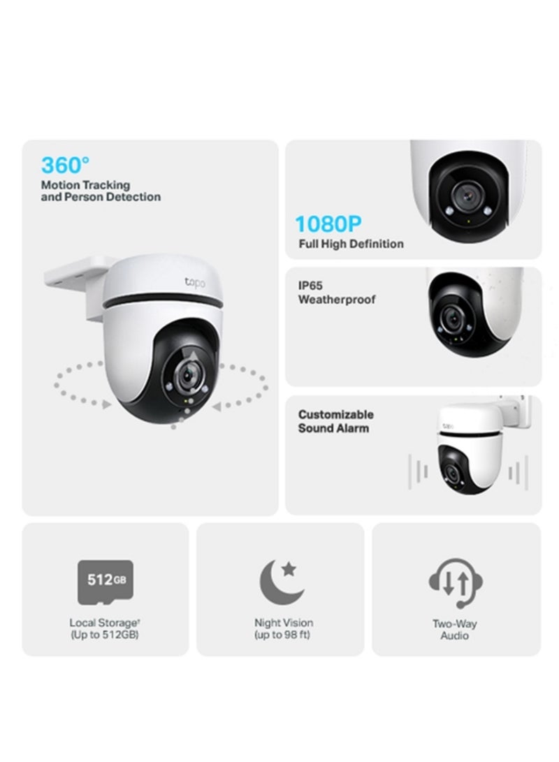 Tapo C500 Outdoor Pan/Tilt Security Wi-Fi Camera, 1080p Full HD, 360° Motion Detection, IP65 Weatherproof, Night Vision, Cloud And SD Card Storage, Works With Alexa, Google Home