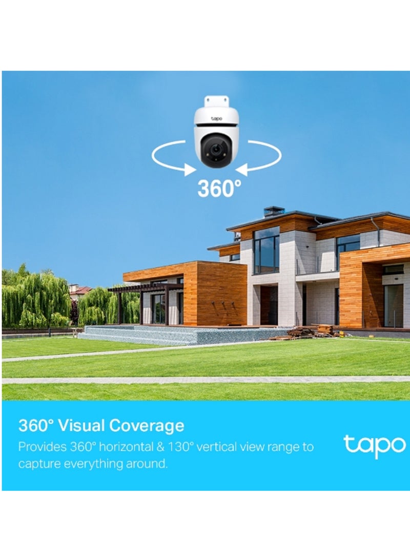 Tapo C500 Outdoor Pan/Tilt Security Wi-Fi Camera, 1080p Full HD, 360° Motion Detection, IP65 Weatherproof, Night Vision, Cloud And SD Card Storage, Works With Alexa, Google Home