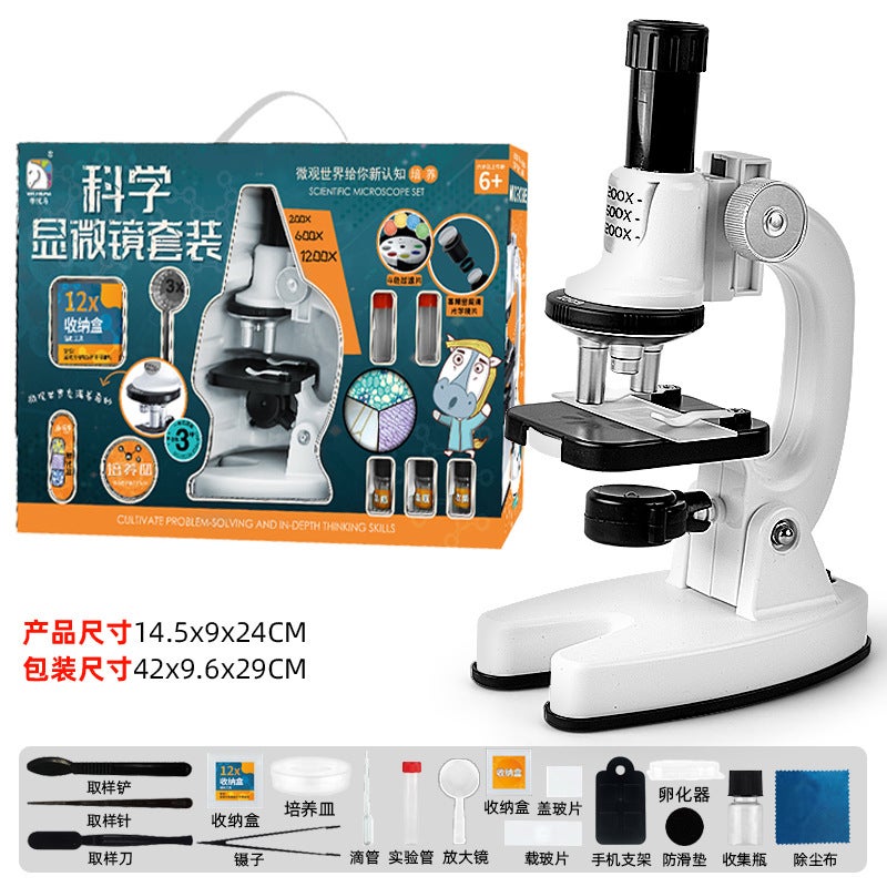 Portable HD Microscope Set for Kids Educational Science Toy Scientific Microscope Set (Deluxe White)