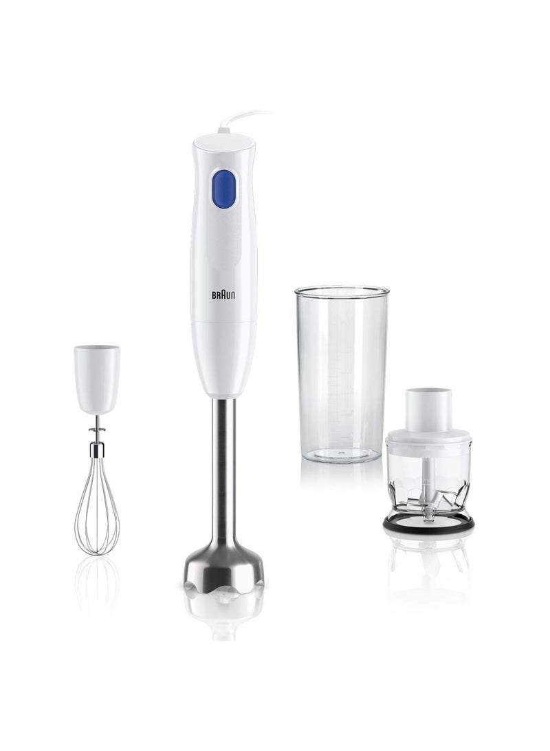 MQ10.202M MultiQuick 1 Hand Blender - Extra Light Purée Stick with Stainless Steel Mixing Base and EasyTwist System, Includes Chopper, Whisk and 600 ml Mixing and Measuring Cup, 450 Watt, White MQ10.202M White