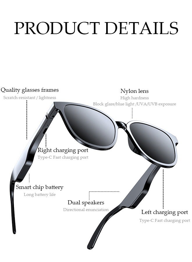 Smart Glasses,Bluetooth 5.0 Sunglasses Wireless Bluetooth Headset Waterproof Compatible with Smart Phones Easy to Make Phone Calls and Listen to Music Polarized Lenses