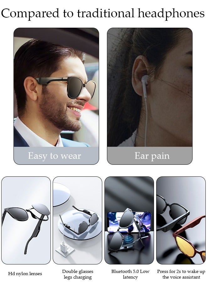 Smart Glasses,Bluetooth 5.0 Sunglasses Wireless Bluetooth Headset Waterproof Compatible with Smart Phones Easy to Make Phone Calls and Listen to Music Polarized Lenses