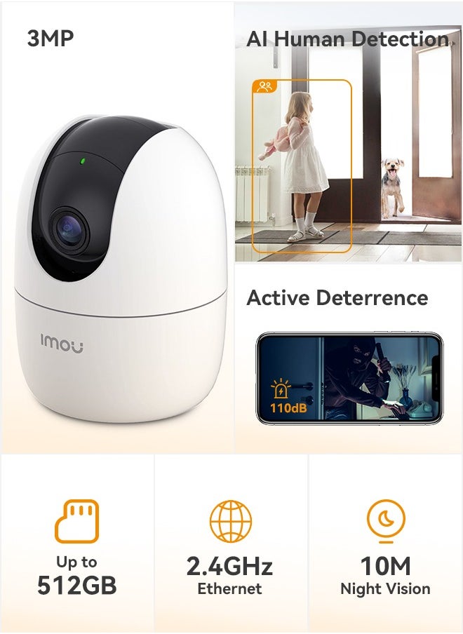 Ranger 2 Indoor WiFi 2K Live Cam, 8x Digital Zoom, Motorized Pan and Tilt with 360° Coverage View, Accurate Human and Pet Detection, Smart Night Vision (Up to 10m), Privacy Mode, Smart Tracking, Two-Way Talk, MicroSD Slot (up to 256 GB)