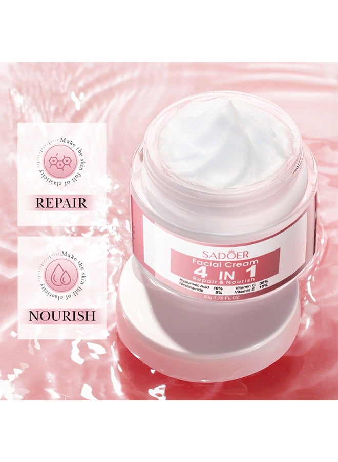 Facial Cream 4 in 1 Repair & Nourish - Strong Super Face Cream, Age Defense Formula Brightens, High Moisturizing Tender Smooth Skin 50g