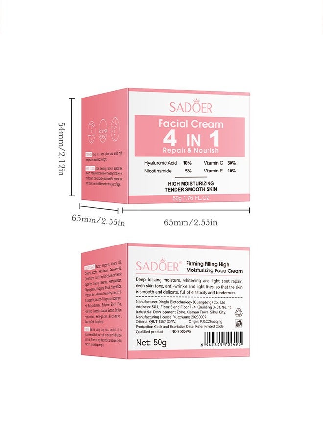 Facial Cream 4 in 1 Repair & Nourish - Strong Super Face Cream, Age Defense Formula Brightens, High Moisturizing Tender Smooth Skin 50g