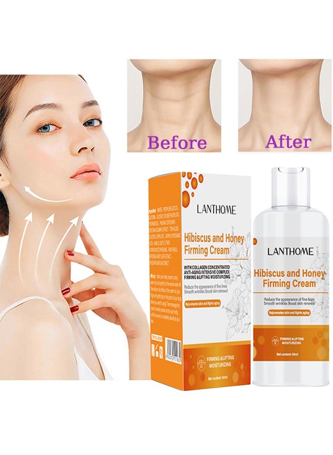 Hibiscus and Honey Firming Cream - Neck Firming Cream Skin Tightening Cream Skin Firming Lotion with Collagen and Hyaluronic Acid Reduces the Look of Neck Lines Tightens Firming and Smooths 60ml