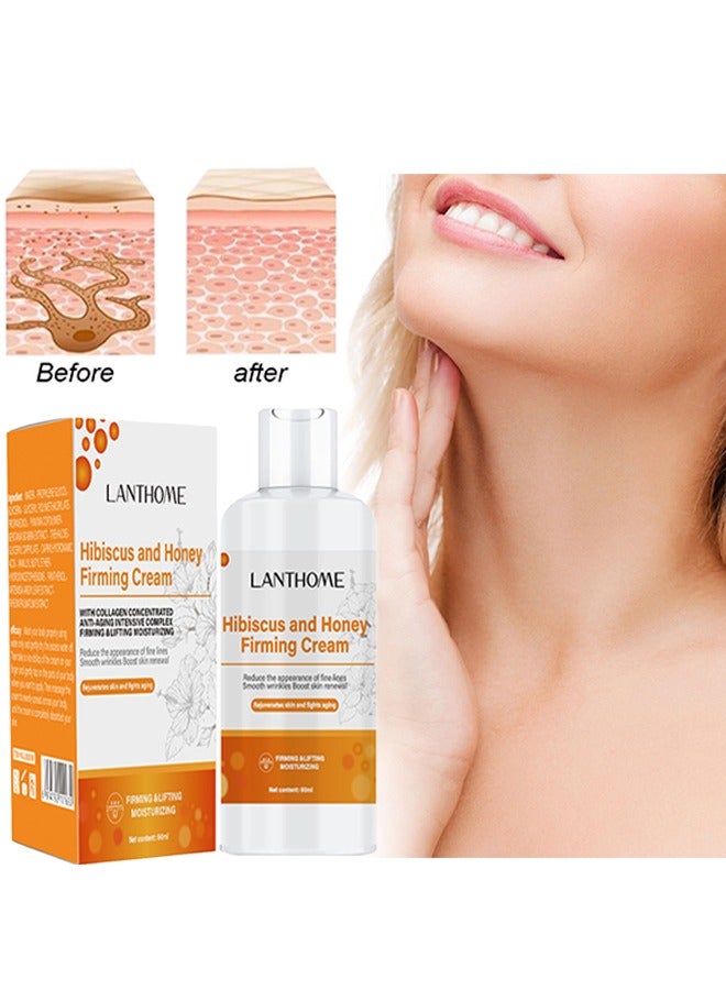 Hibiscus and Honey Firming Cream - Neck Firming Cream Skin Tightening Cream Skin Firming Lotion with Collagen and Hyaluronic Acid Reduces the Look of Neck Lines Tightens Firming and Smooths 60ml