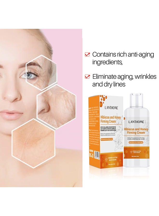 Hibiscus and Honey Firming Cream - Neck Firming Cream Skin Tightening Cream Skin Firming Lotion with Collagen and Hyaluronic Acid Reduces the Look of Neck Lines Tightens Firming and Smooths 60ml