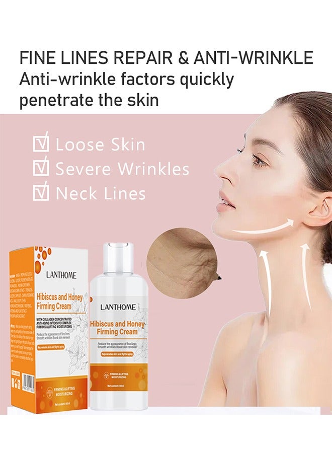 Hibiscus and Honey Firming Cream - Neck Firming Cream Skin Tightening Cream Skin Firming Lotion with Collagen and Hyaluronic Acid Reduces the Look of Neck Lines Tightens Firming and Smooths 60ml