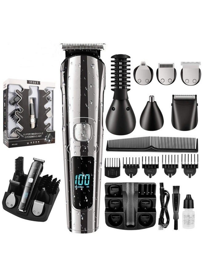 Shaving Machine for Men, 11 in 1 Grooming Kit, 2 Speed Modes With Trimmer for Beard, Nose, Body, Groin and Face, Cordless Hair Clippers Electric Shaver