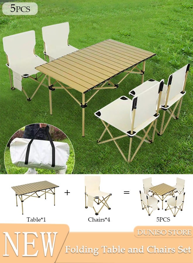 5PCS Folding Table and Chairs Set, Portable Picnic Long Table with 4 Seats,Camping Table with Easy Carrying Bag for Outdoor Camping Picnic BBQ, Party and Dining