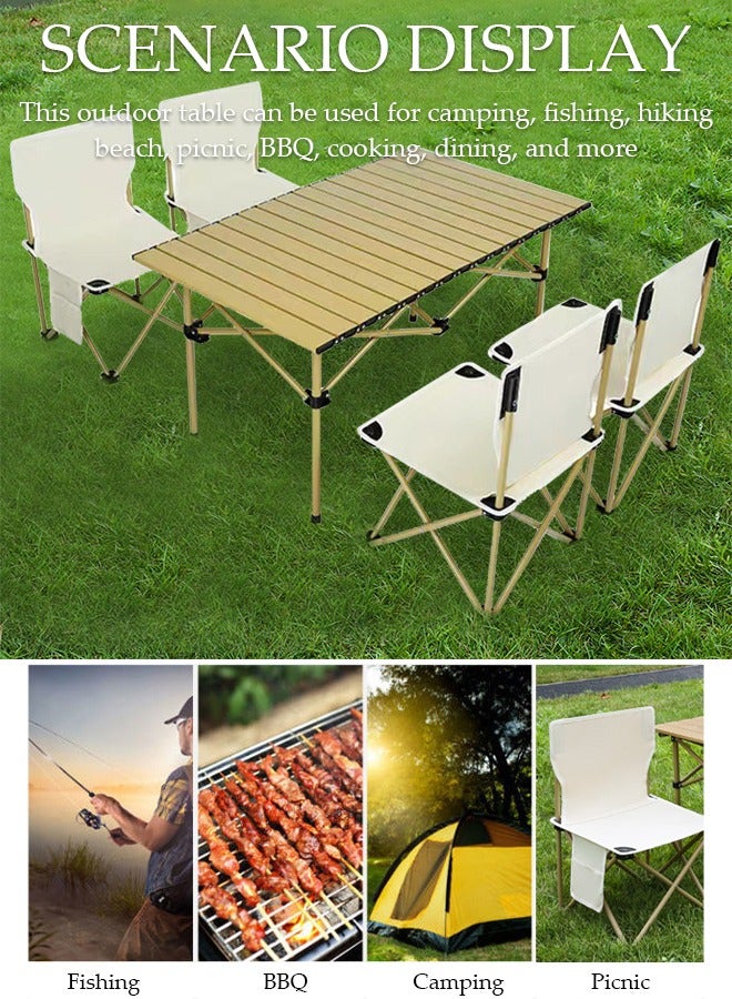 5PCS Folding Table and Chairs Set, Portable Picnic Long Table with 4 Seats,Camping Table with Easy Carrying Bag for Outdoor Camping Picnic BBQ, Party and Dining