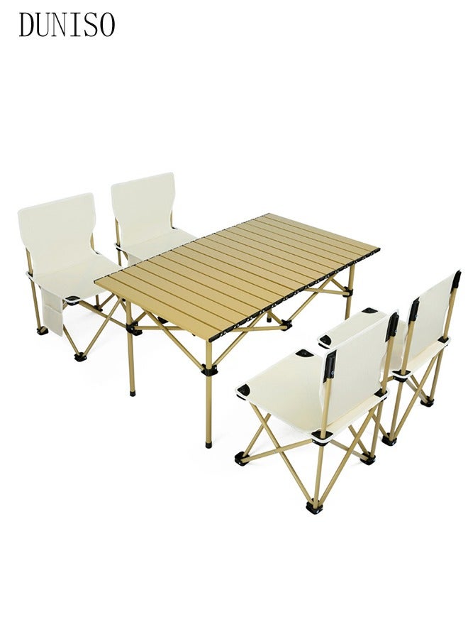 5PCS Folding Table and Chairs Set, Portable Picnic Long Table with 4 Seats,Camping Table with Easy Carrying Bag for Outdoor Camping Picnic BBQ, Party and Dining