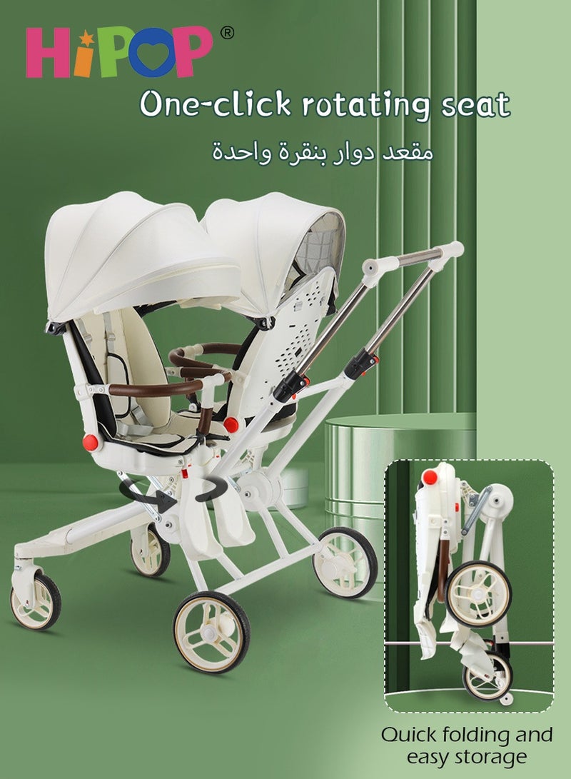 Double Stroller for Baby and Child,Rotating Seat,Sturdy and Easy Folding Design,Twin Stroller with Footboard,Awning