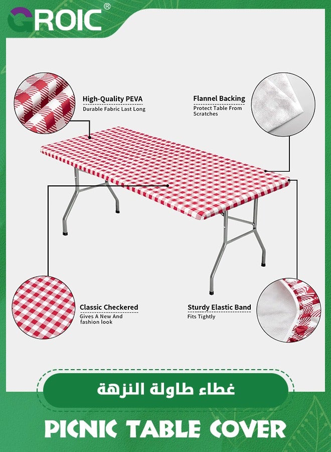 3Pcs OutdoorLines Vinyl Fitted Picnic Table Cover with Bench Covers,Waterproof Camping Tablecloth for Picnic Table,lastic Picnic Table Covers for Outdoor, Camping,72x30 Inches Patio Table Cover