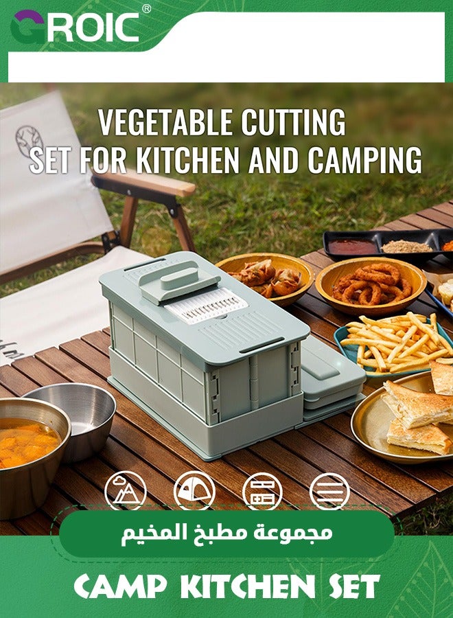 12-in-1 Vegetable Slicer,Portable Travel Knife Set Camping Camper Cutting Board,Kitchen Collapsible Foldable Essentials Enthusiasts Kitchen Accessories,Kitchen Food Chopper Vegetable Cutter