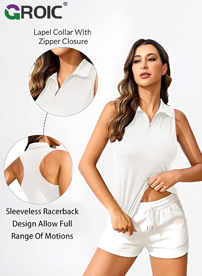 Golf Shirt, Women's Sleeveless Golf Shirt Zip Up Tennis Lightweight Quick Dry Tank Tops Polo Shirts for Women with Collar, Quick Dry Tennis Golf Sleeveless Polo Tops