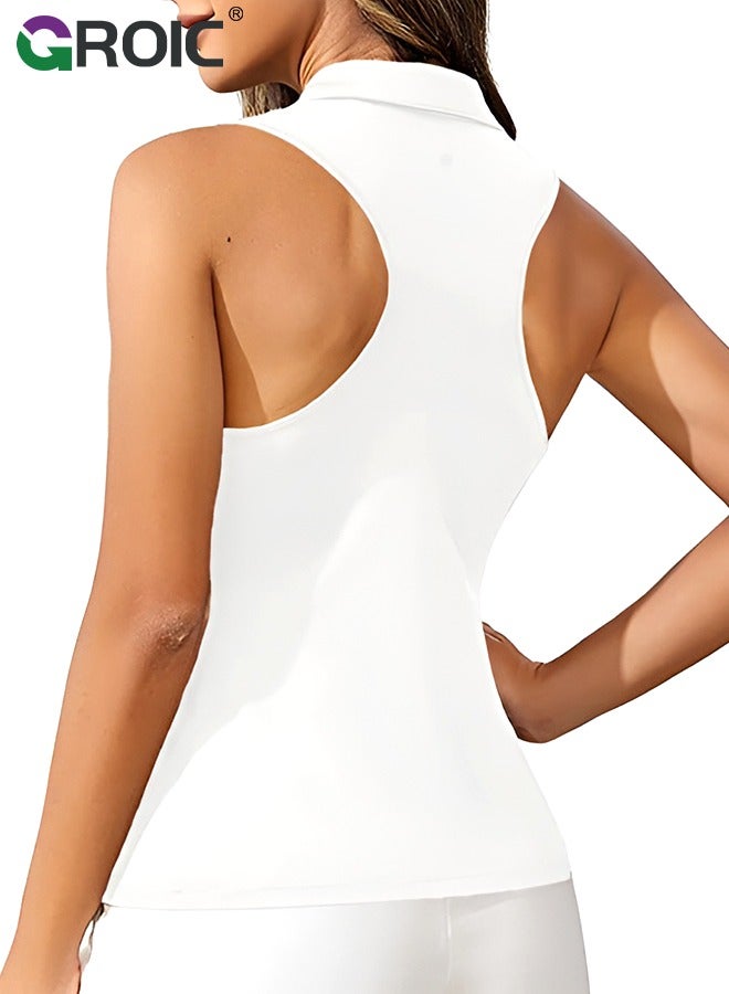 Golf Shirt, Women's Sleeveless Golf Shirt Zip Up Tennis Lightweight Quick Dry Tank Tops Polo Shirts for Women with Collar, Quick Dry Tennis Golf Sleeveless Polo Tops
