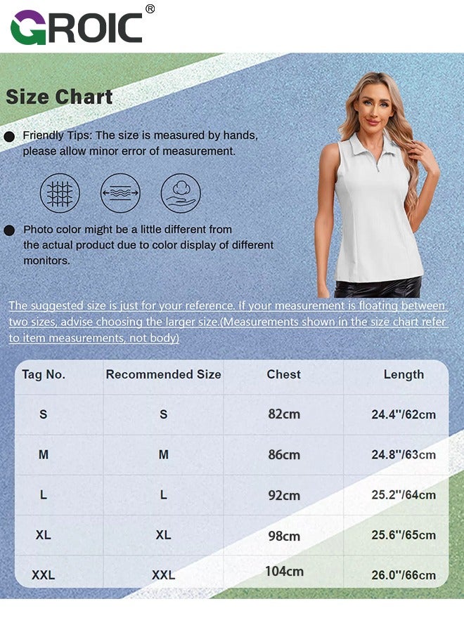 Golf Shirt, Women's Sleeveless Golf Shirt Zip Up Tennis Lightweight Quick Dry Tank Tops Polo Shirts for Women with Collar, Quick Dry Tennis Golf Sleeveless Polo Tops