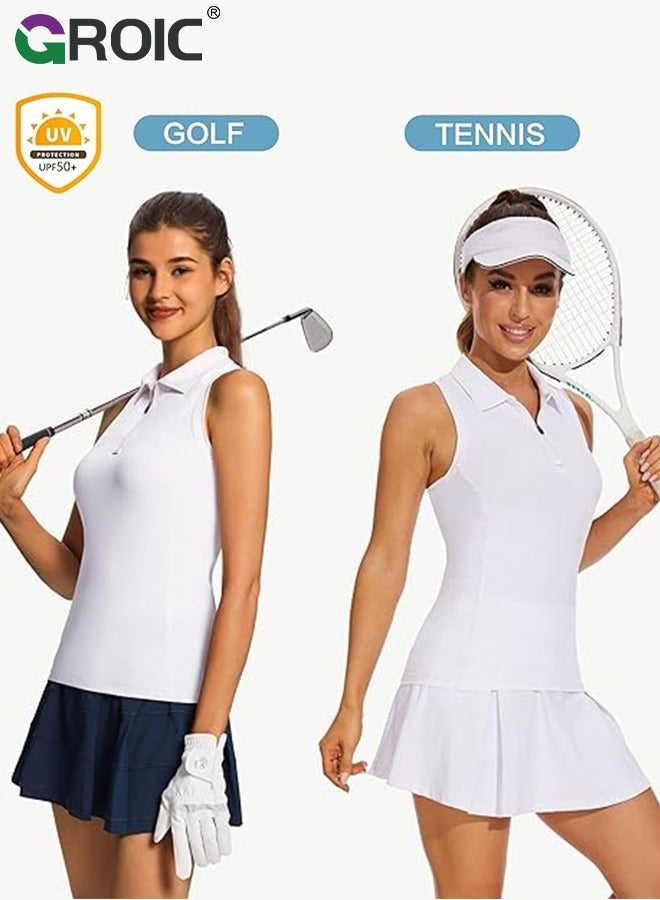 Golf Shirt, Women's Sleeveless Golf Shirt Zip Up Tennis Lightweight Quick Dry Tank Tops Polo Shirts for Women with Collar, Quick Dry Tennis Golf Sleeveless Polo Tops
