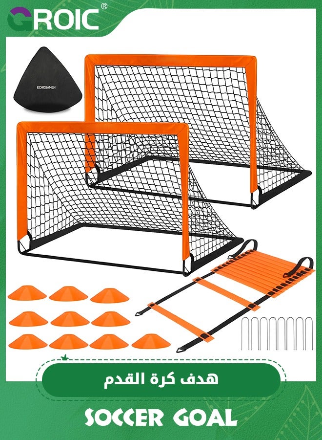 Kids Soccer Goals for Backyard Set,Pop Up Toddler Soccer Nets, Soccer Training Equipment with 10 Soccer Cones, Agility Ladder, Portable Soccer Sets,Kids Outdoor Game Toys