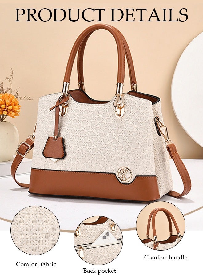 Women's Vintage Tote Bag Handbags with Large Capacity Faux Leather Shoulder Bag Ladies Fashion Designer Satchel Crossbody Bag with Detachable Strap for Ladies