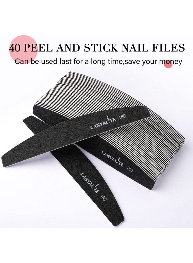 40 Pcs Nail File Professional Reusable Peel And Stick Nail Files Replaceable Emery Boards 180 Grit Fingernail Files Manicure Tools For Home And Salon Use