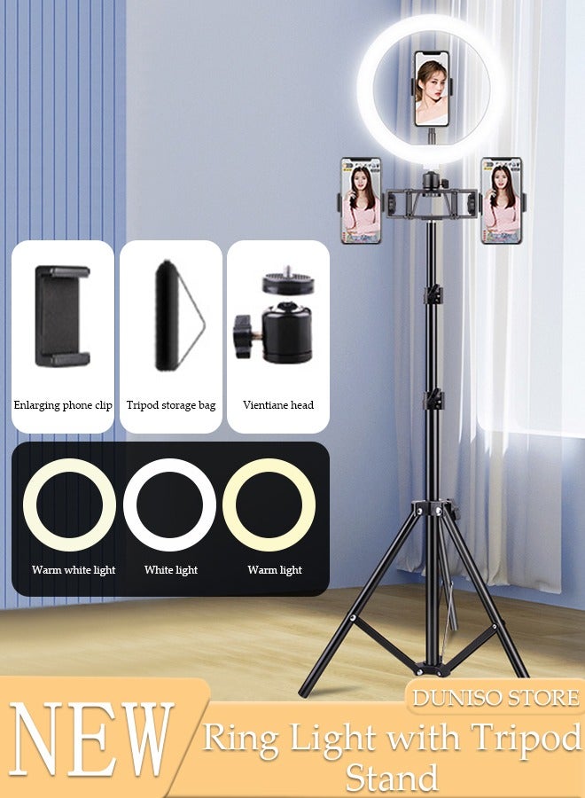 10 inch Selfie Ring Light with 170cm Floor Tripod and Desk Stand, Dimmable LED Circle Light with Phone Holder, for Makeup, Photo Selfie, Video Recording, Live Streaming