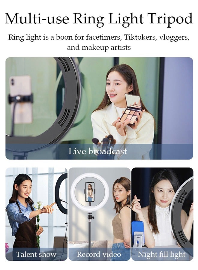 10 inch Selfie Ring Light with 170cm Floor Tripod and Desk Stand, Dimmable LED Circle Light with Phone Holder, for Makeup, Photo Selfie, Video Recording, Live Streaming