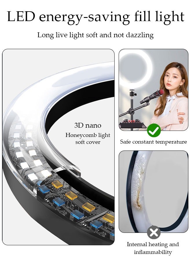 10 inch Selfie Ring Light with 170cm Floor Tripod and Desk Stand, Dimmable LED Circle Light with Phone Holder, for Makeup, Photo Selfie, Video Recording, Live Streaming