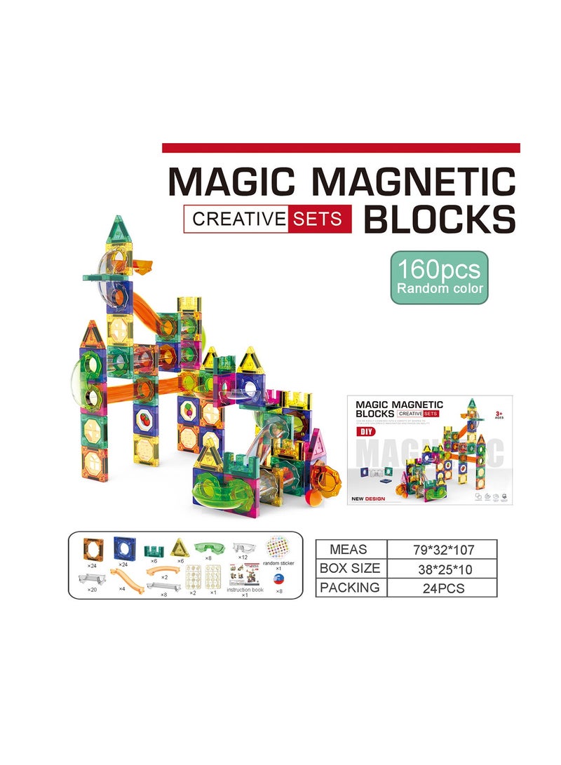 Magnetic Building Blocks DIY 160-piece set of vibrant 3D building blocks, encourages creative building, promotes educational brain development, stimulates imagination, STEM toys for children aged 3+